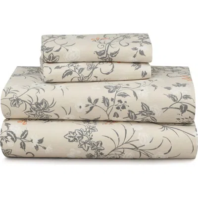 Azores Home Katy Floral Cotton Flannel Sheet Set In Brown