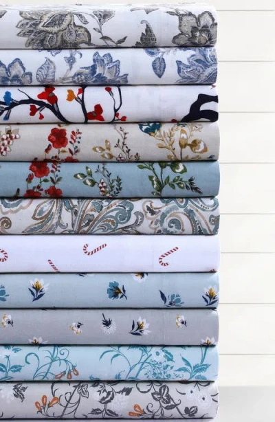 Azores Home Katy Floral Cotton Flannel Sheet Set In Brown