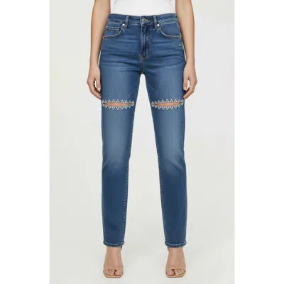 Bebe The Bling Slit Straight Leg Jeans In Blue