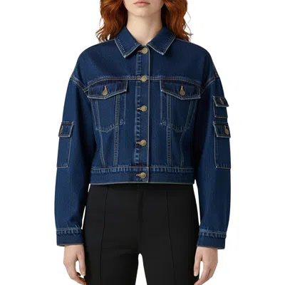 Bebe The Cargo Crop Denim Jacket In Blue