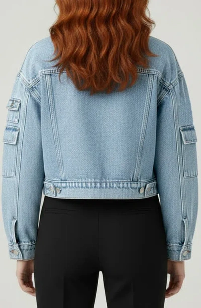Bebe The Cargo Crop Denim Jacket In Blue