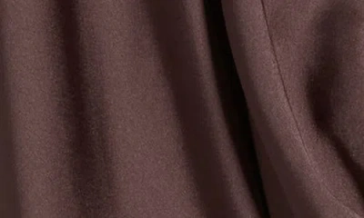 Renee C Plunge Neck Long Sleeve Twisted Knot Satin Top In Brown