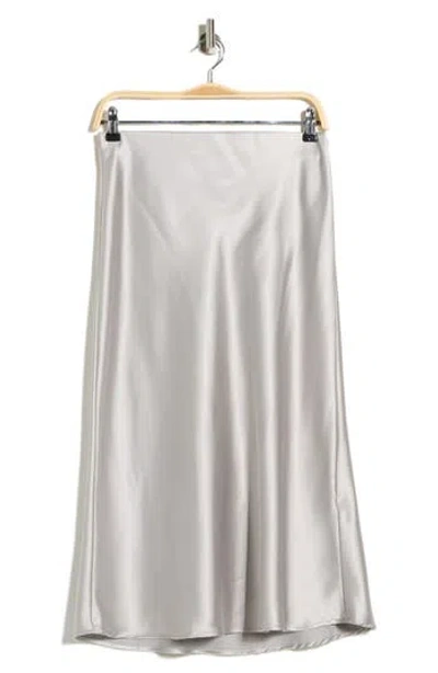 Renee C Solid Satin Midi Skirt In Silver