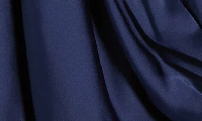 Renee C Plunge Neck Long Sleeve Twisted Knot Satin Top In Blue