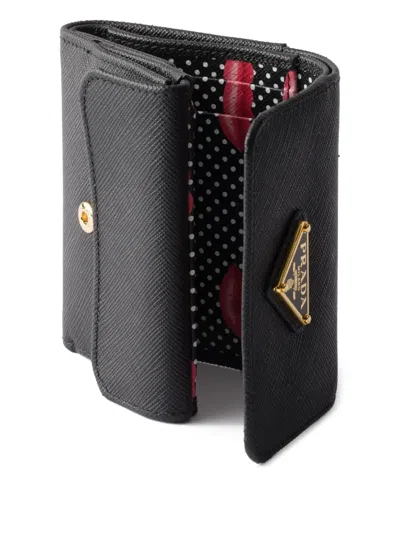 Prada Leather Triangle-logo Wallet In Black