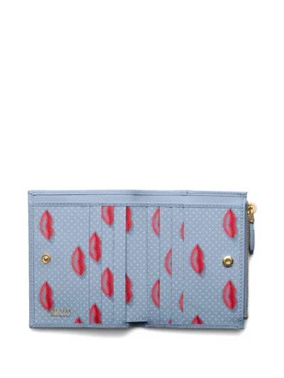 Prada Small Saffiano-leather Wallet In Blue