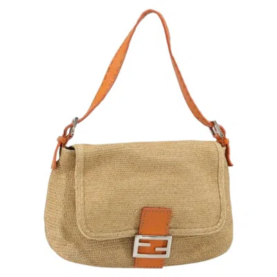 Pre-owned Fendi Mama Forever Bag Raphia Beige Wood Bag () In Sand