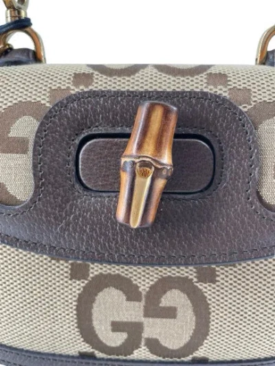 Pre-owned Gucci Bamboo 1947 Top Handle Bag Jumbo Gg Canvas Brown Canvas Bag ()