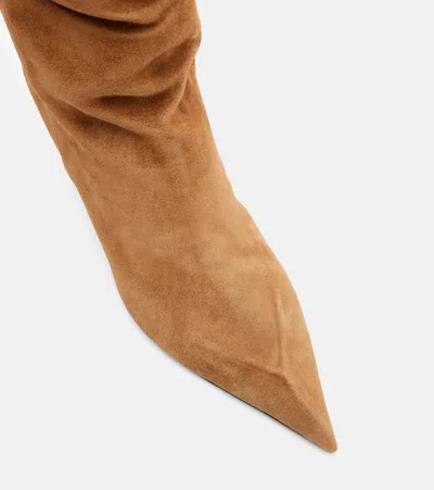 Amina Muaddi Christine 80 Suede Knee-high Boots In Brown