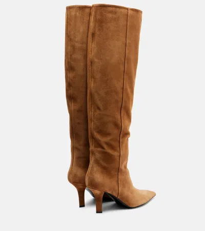 Amina Muaddi Christine 80 Suede Knee-high Boots In Brown