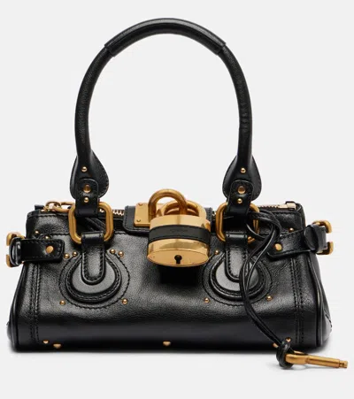 Chloé Paddington Padlock Shoulder Bag In Leather In Black