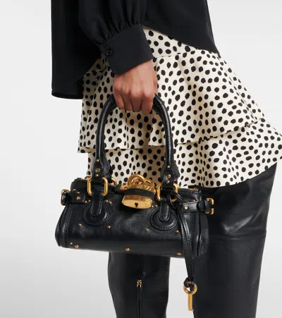 Chloé Paddington Padlock Shoulder Bag In Leather In Black