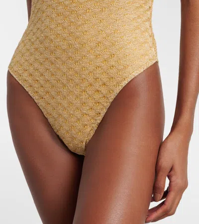 Missoni One-shoulder Lamé Swimsuit In Nude