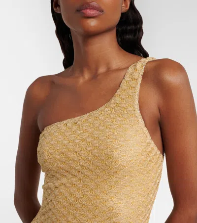 Missoni One-shoulder Lamé Swimsuit In Nude