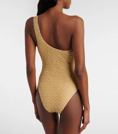 Missoni One-shoulder Lamé Swimsuit In Nude
