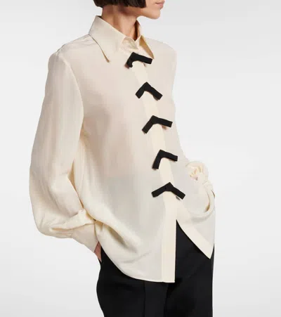 Valentino Bow-detail Silk Crêpe De Chine Blouse In Neutral