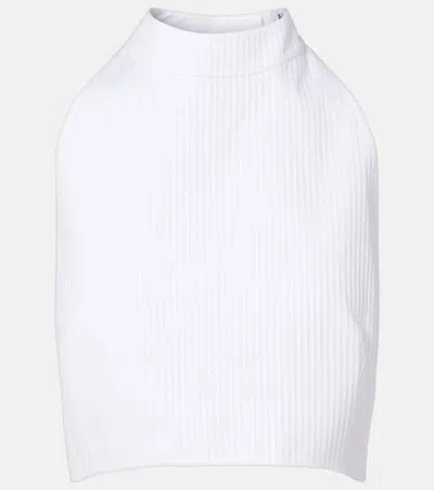 Alaïa Ribbed Halterneck Cotton Top In White