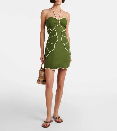 Farm Rio Linen-blend Minidress In Green
