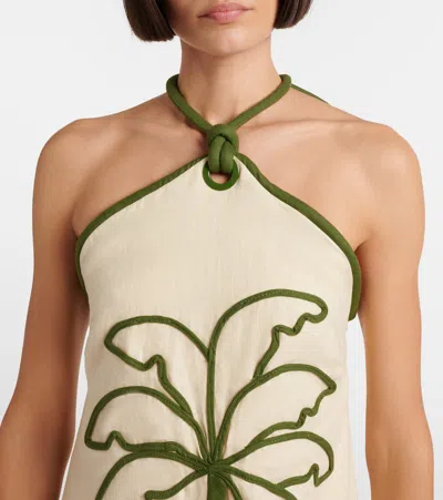 Farm Rio Coconut Halter Linen Mini Dress In Multi