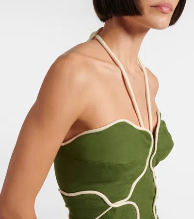 Farm Rio Linen-blend Minidress In Green