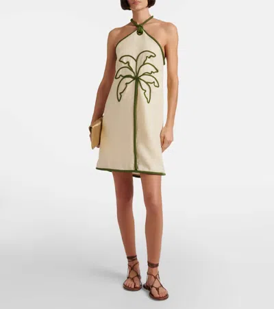 Farm Rio Coconut Halter Linen Mini Dress In Multi