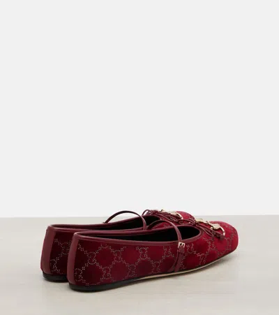 Gucci Strass-embellished Velvet Ballet Flats In Red
