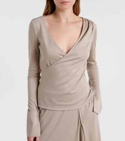 Max Mara Adagio Virgin Wool Wrap Top In Brown