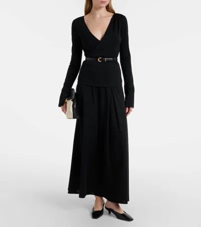 Max Mara Adagio Virgin Wool Wrap Top In Black