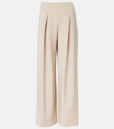 Max Mara Palude Pleated Silk-blend Wide-leg Pants In Neutral