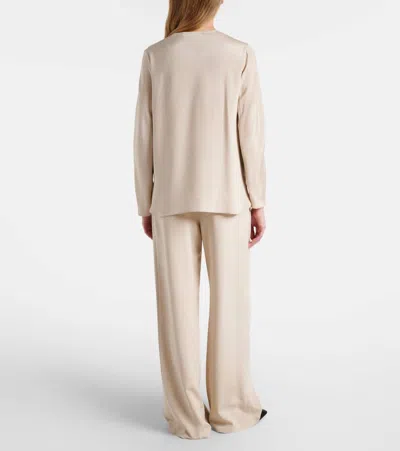 Max Mara Palude Pleated Silk-blend Wide-leg Pants In Neutral
