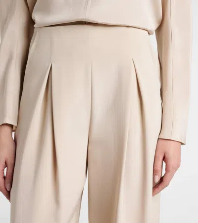 Max Mara Palude Pleated Silk-blend Wide-leg Pants In Neutral