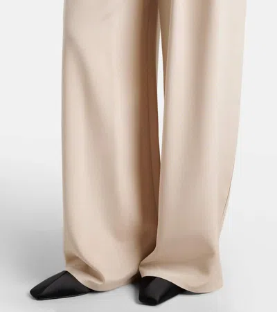 Max Mara Palude Pleated Silk-blend Wide-leg Pants In Neutral