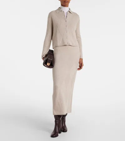 Max Mara Salubre Argyle Cashmere Midi Skirt In Nude