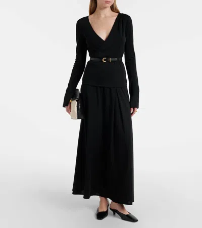 Max Mara Stilla Wool Interlock Long Skirt Skirts Black In Black