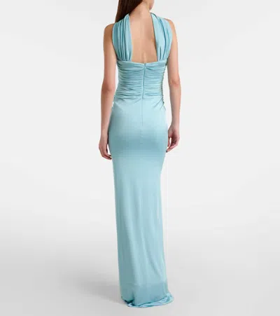 The New Arrivals Ilkyaz Ozel Samsara Draped Ruched Gown In Blue