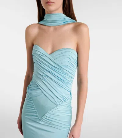 The New Arrivals Ilkyaz Ozel Samsara Draped Ruched Gown In Blue