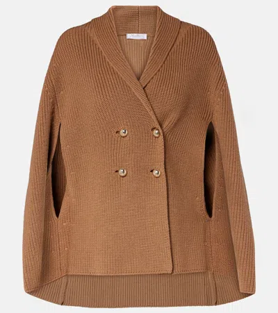 Max Mara Agenzia Double-breasted Virgin Wool Cape In Brown