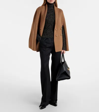 Max Mara Agenzia Double-breasted Virgin Wool Cape In Brown