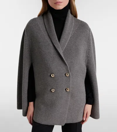 Max Mara Agenzia Double-breasted Virgin Wool Cape In Gray