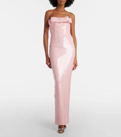 The New Arrivals Ilkyaz Ozel Sisu Sequined Strapless Gown In Pink