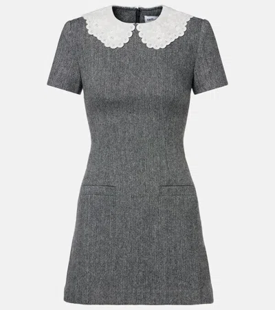 Self-portrait Herringbone Wool-blend Minidress In Gray
