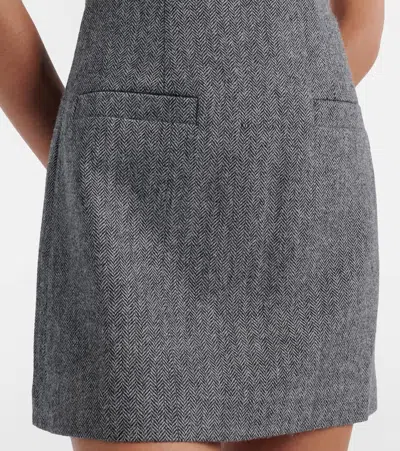 Self-portrait Herringbone Wool-blend Minidress In Gray