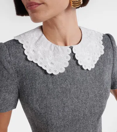 Self-portrait Herringbone Wool-blend Minidress In Gray