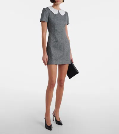 Self-portrait Herringbone Wool-blend Minidress In Gray