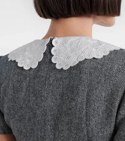 Self-portrait Herringbone Wool-blend Minidress In Gray