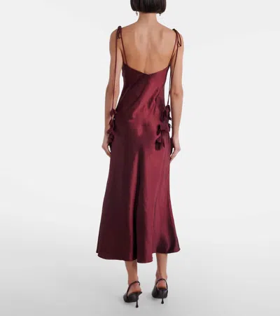 Self-portrait Bordeaux Long Dress With Knotted Shoulder Straps And Floral Details In Fabric Woman In Burgundy