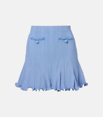 Self-portrait Beaded Ribbed-knit Miniskirt In Blue
