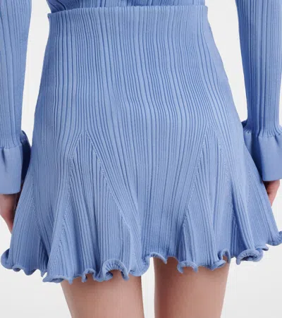 Self-portrait Beaded Ribbed-knit Miniskirt In Blue