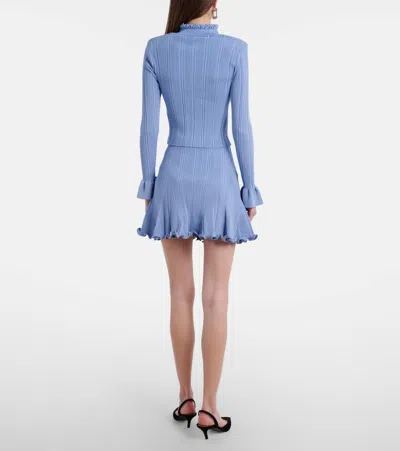 Self-portrait Beaded Ribbed-knit Miniskirt In Blue