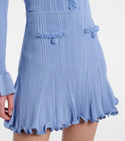 Self-portrait Beaded Ribbed-knit Miniskirt In Blue